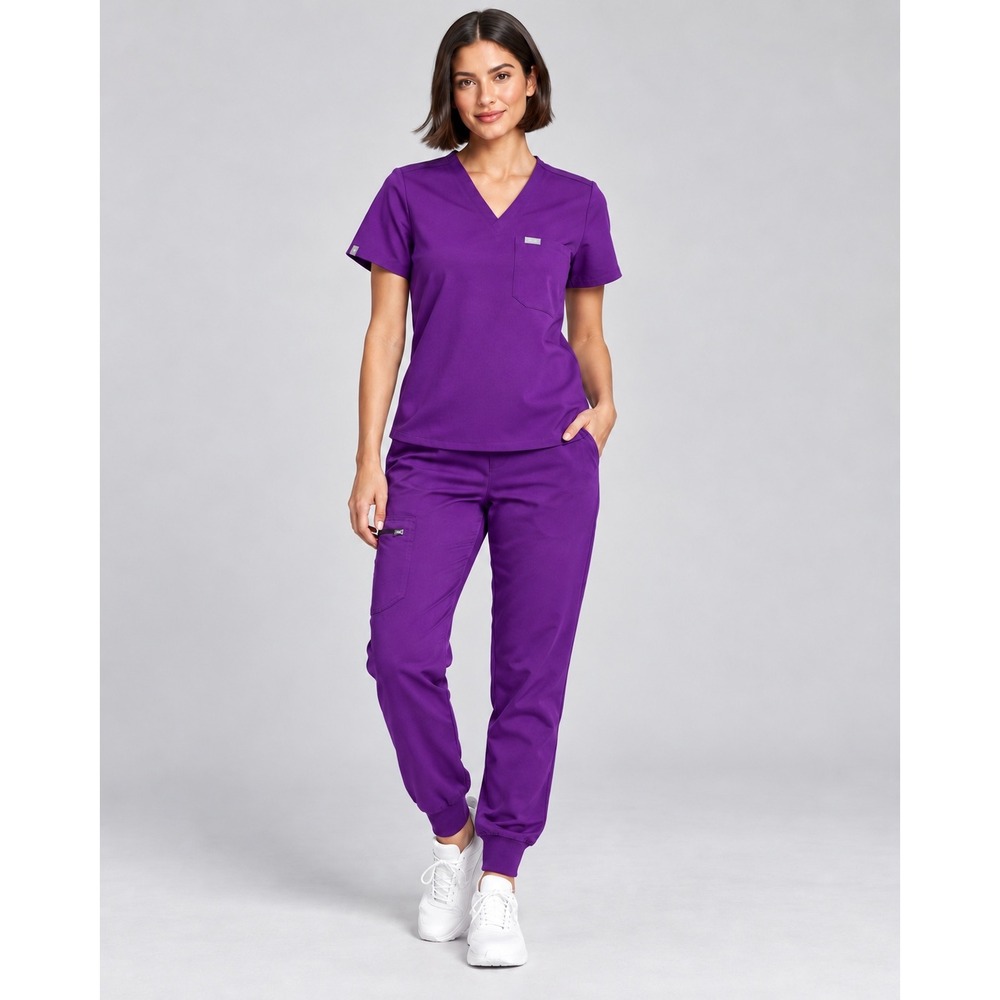 FIGS Technical Collection Scrub Set XXS Purple V-Neck Top Jogger Pants